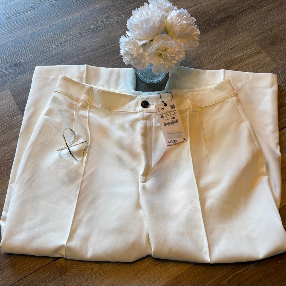 Zara Luxurious White Ivory Cropped Tailored Trousers Capri Pant XXL